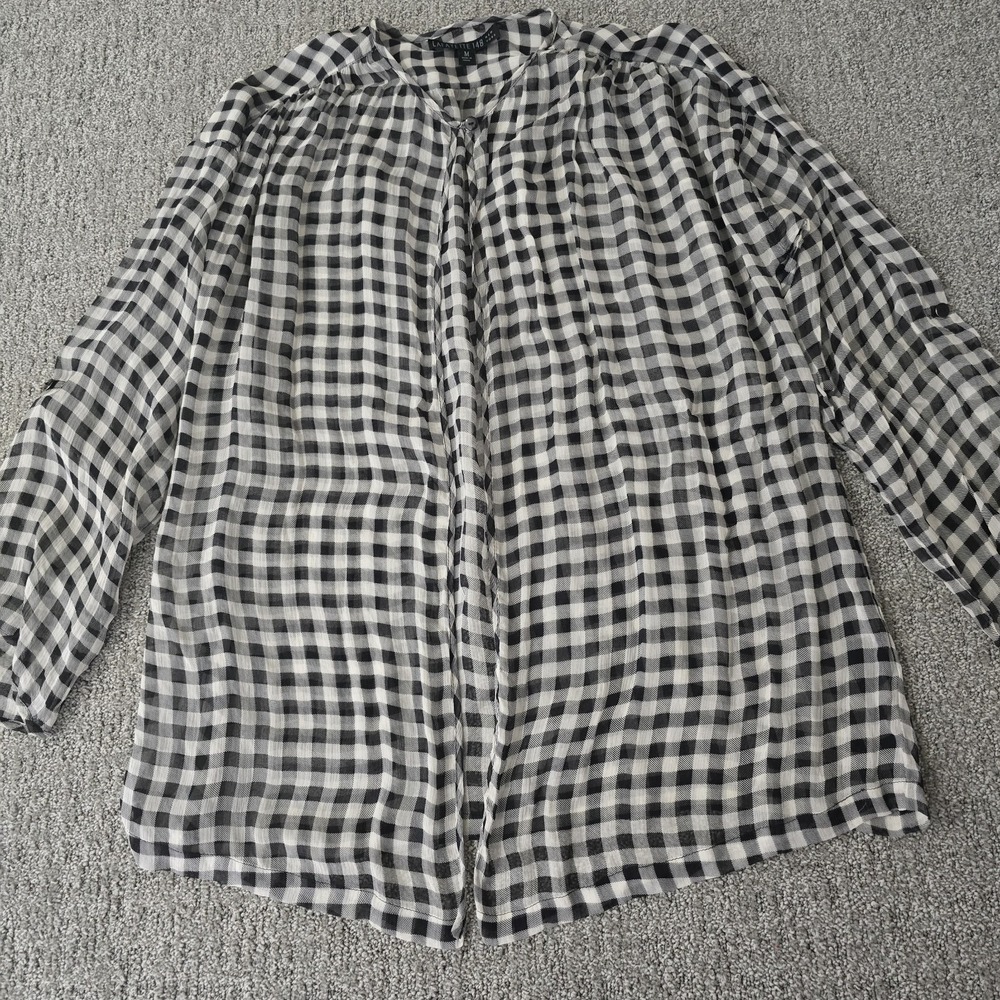 Lafayette 148 New York Sheer Silk Gingham Plaid Open Front Cardigan Size M